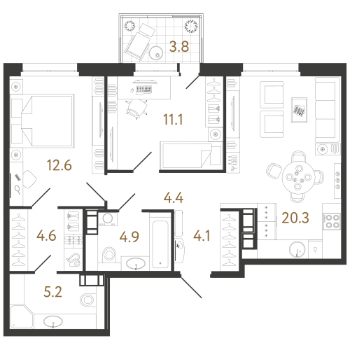 2-комнатная квартира №240 в: Куинджи: 67.2 м²; этаж: 10 - купить в Санкт-Петербурге