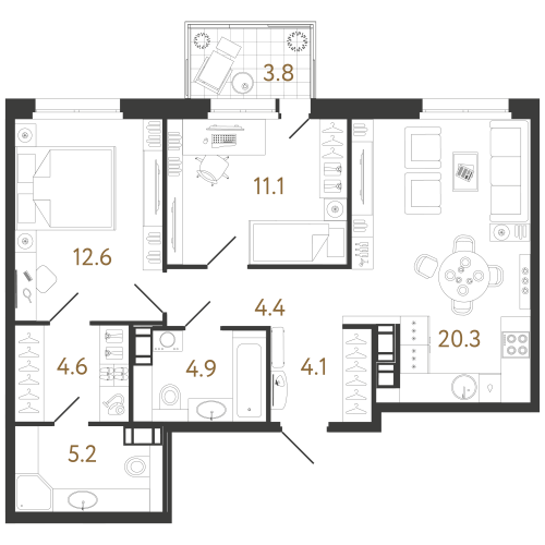 2-комнатная квартира, 67.2 м²; этаж: 7 - купить в Санкт-Петербурге