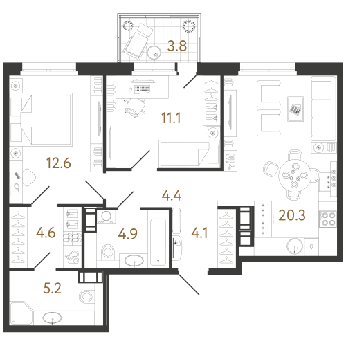 2-комнатная квартира №240 в: Куинджи: 67.2 м²; этаж: 14 - купить в Санкт-Петербурге