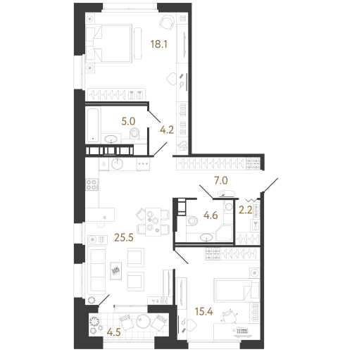 2-комнатная квартира, 82 м²; этаж: 4 - купить в Санкт-Петербурге