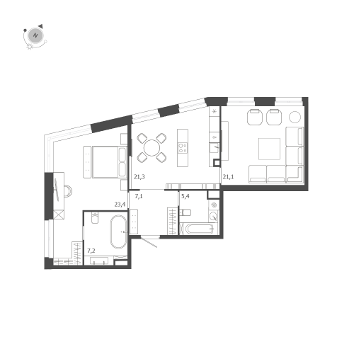 2-комнатная квартира, 85.5 м²; этаж: 4 - купить в Санкт-Петербурге