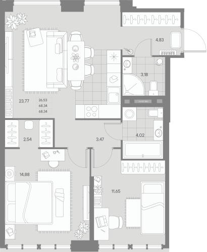 2-комнатная квартира, 68.34 м²; этаж: 5 - купить в Санкт-Петербурге