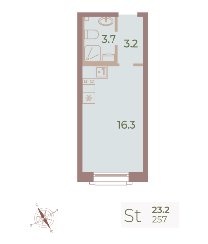 1-комнатная квартира, 23.4 м²; этаж: 7 - купить в Санкт-Петербурге