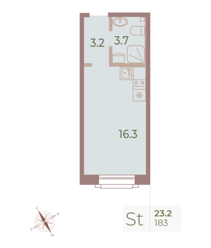 1-комнатная квартира, 23 м²; этаж: 9 - купить в Санкт-Петербурге