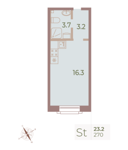 1-комнатная квартира, 23.2 м²; этаж: 9 - купить в Санкт-Петербурге