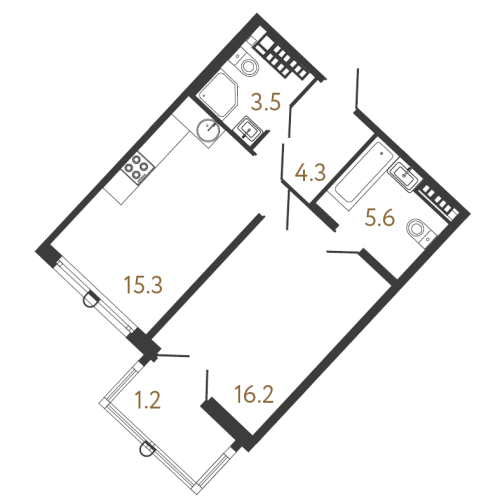 1-комнатная квартира, 44.9 м²; этаж: 7 - купить в Санкт-Петербурге