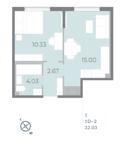 1-комнатная квартира, 33.6 м²; этаж: 15 - купить в Санкт-Петербурге