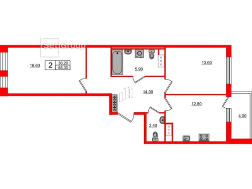 2-комнатная квартира №3 в: SVETLANA PARK: 65.3 м²; этаж: 10 - купить в Санкт-Петербурге