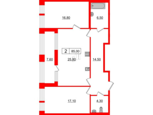 2-комнатная квартира, 85 м²; этаж: 2 - купить в Санкт-Петербурге
