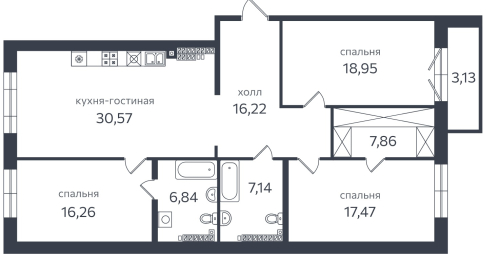 3-комнатная квартира, 126.2 м²; этаж: 7 - купить в Санкт-Петербурге