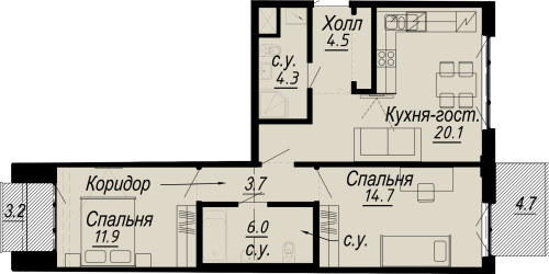 2-комнатная квартира, 67.6 м²; этаж: 7 - купить в Санкт-Петербурге