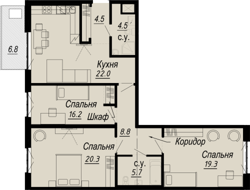 3-комнатная квартира, 106.61 м²; этаж: 5 - купить в Санкт-Петербурге