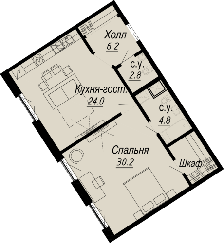 1-комнатная квартира, 68 м²; этаж: 3 - купить в Санкт-Петербурге