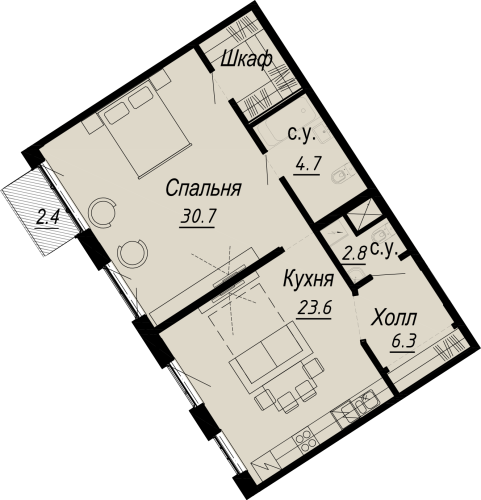 1-комнатная квартира, 69.3 м²; этаж: 6 - купить в Санкт-Петербурге