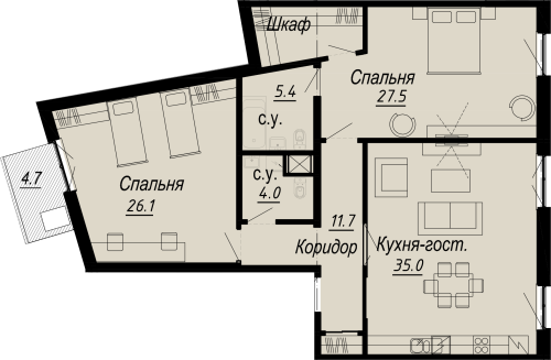 2-комнатная квартира, 118.12 м²; этаж: 6 - купить в Санкт-Петербурге