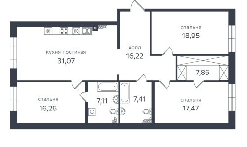 3-комнатная квартира, 127.4 м²; этаж: 2 - купить в Санкт-Петербурге