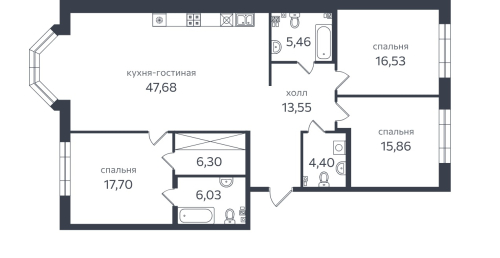 3-комнатная квартира, 138.7 м²; этаж: 2 - купить в Санкт-Петербурге