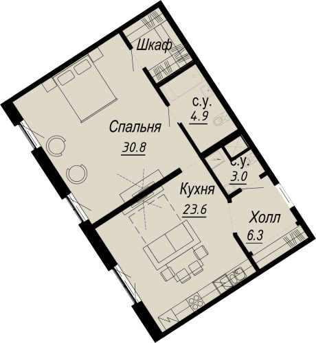 1-комнатная квартира, 68.6 м²; этаж: 5 - купить в Санкт-Петербурге