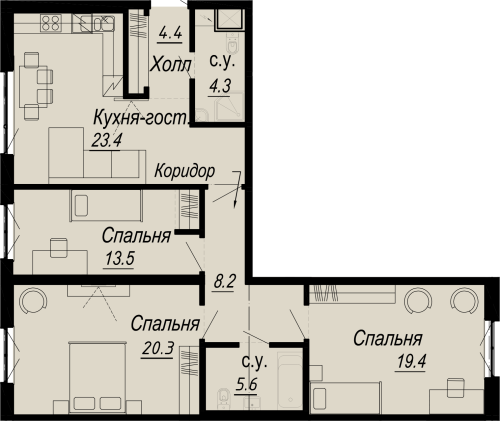 3-комнатная квартира, 99.1 м²; этаж: 3 - купить в Санкт-Петербурге