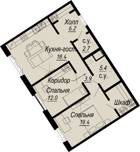 2-комнатная квартира, 68.8 м²; этаж: 4 - купить в Санкт-Петербурге