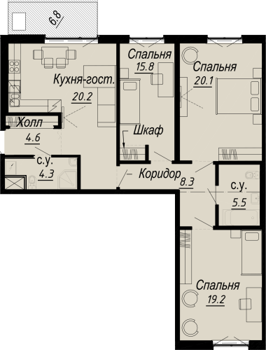 3-комнатная квартира, 104.47 м²; этаж: 6 - купить в Санкт-Петербурге