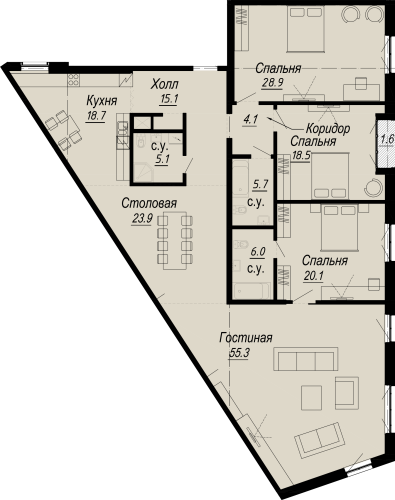 4-комнатная квартира, 205.89 м²; этаж: 5 - купить в Санкт-Петербурге
