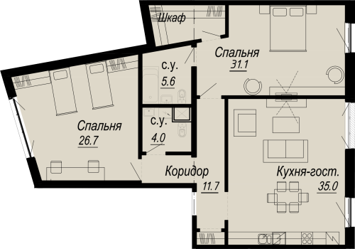 2-комнатная квартира, 116.18 м²; этаж: 3 - купить в Санкт-Петербурге