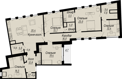 4-комнатная квартира, 183.49 м²; этаж: 7 - купить в Санкт-Петербурге