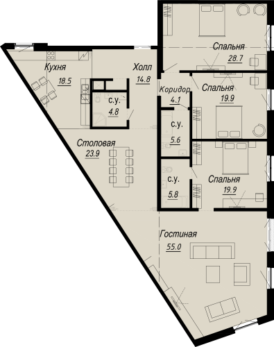 4-комнатная квартира, 204.67 м²; этаж: 3 - купить в Санкт-Петербурге