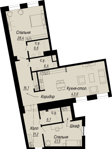 2-комнатная квартира, 141.84 м²; этаж: 5 - купить в Санкт-Петербурге