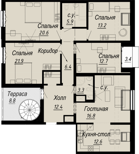 5-комнатная квартира №27 в: MELTZER HALL: 150.29 м²; этаж: 8 - купить в Санкт-Петербурге