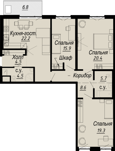 3-комнатная квартира, 106.1 м²; этаж: 5 - купить в Санкт-Петербурге