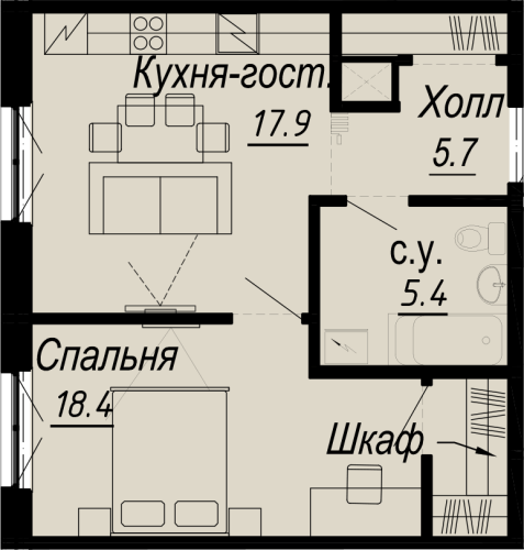 1-комнатная квартира, 47.4 м²; этаж: 4 - купить в Санкт-Петербурге