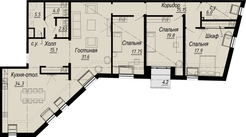 4-комнатная квартира, 174.12 м²; этаж: 7 - купить в Санкт-Петербурге
