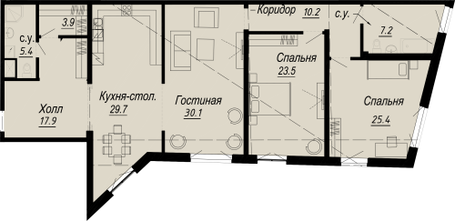 3-комнатная квартира, 155.38 м²; этаж: 4 - купить в Санкт-Петербурге