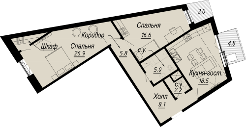 2-комнатная квартира, 85.5 м²; этаж: 6 - купить в Санкт-Петербурге