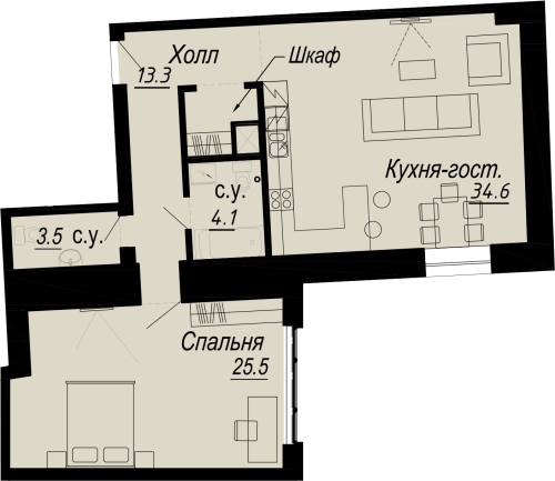 1-комнатная квартира, 80.5 м²; этаж: 3 - купить в Санкт-Петербурге
