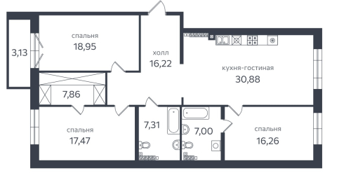 3-комнатная квартира, 127 м²; этаж: 4 - купить в Санкт-Петербурге