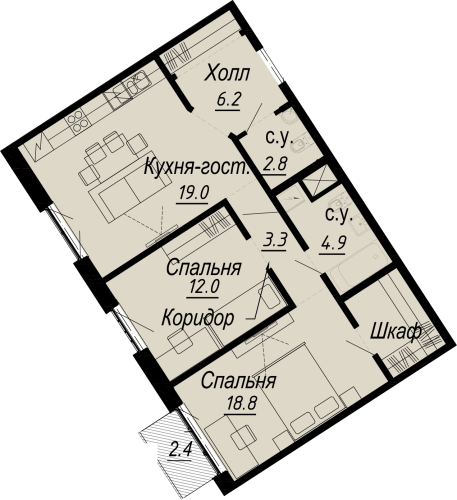 2-комнатная квартира, 68.2 м²; этаж: 6 - купить в Санкт-Петербурге