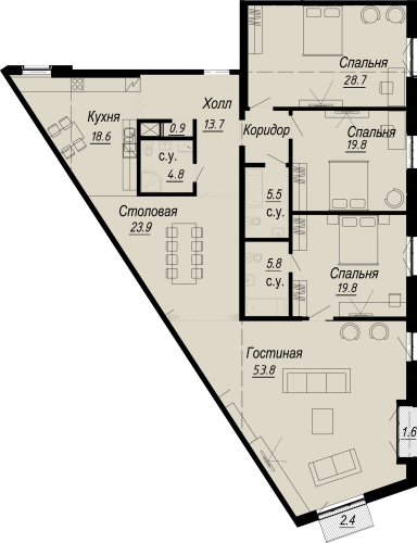 4-комнатная квартира, 204.97 м²; этаж: 6 - купить в Санкт-Петербурге