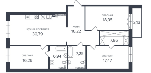 3-комнатная квартира, 126.6 м²; этаж: 5 - купить в Санкт-Петербурге