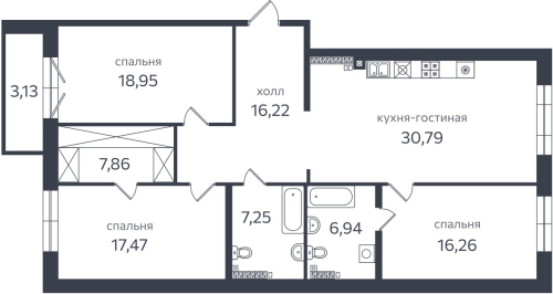 3-комнатная квартира, 126.7 м²; этаж: 5 - купить в Санкт-Петербурге