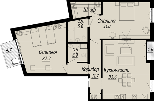 2-комнатная квартира, 117.61 м²; этаж: 4 - купить в Санкт-Петербурге