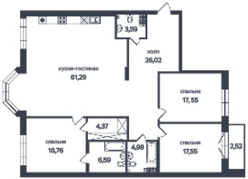 3-комнатная квартира, 166.8 м²; этаж: 4 - купить в Санкт-Петербурге