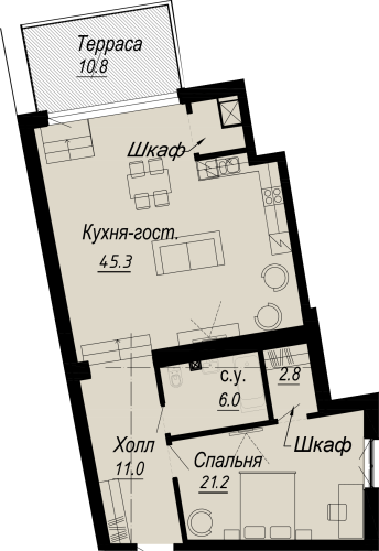 1-комнатная квартира, 91.7 м²; этаж: 6 - купить в Санкт-Петербурге