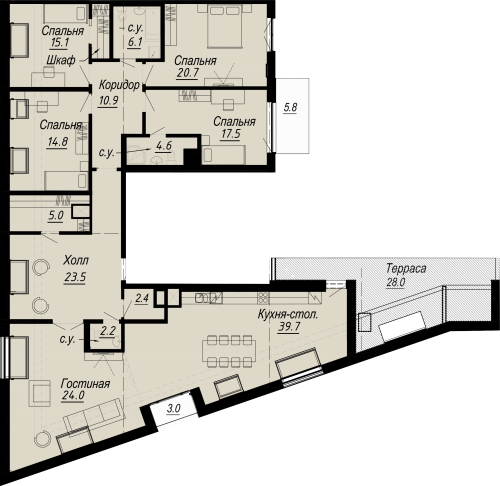 5-комнатная квартира №27 в: MELTZER HALL: 208.24 м²; этаж: 8 - купить в Санкт-Петербурге