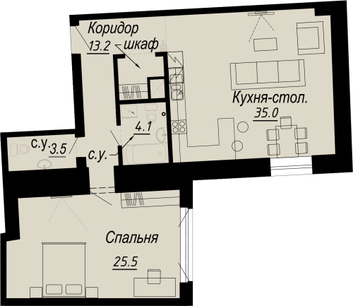 1-комнатная квартира, 81.3 м²; этаж: 4 - купить в Санкт-Петербурге