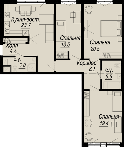 3-комнатная квартира, 101.95 м²; этаж: 3 - купить в Санкт-Петербурге