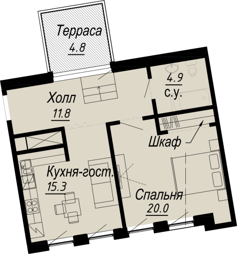 1-комнатная квартира, 54.4 м²; этаж: 6 - купить в Санкт-Петербурге