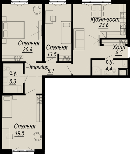 3-комнатная квартира, 99.3 м²; этаж: 3 - купить в Санкт-Петербурге